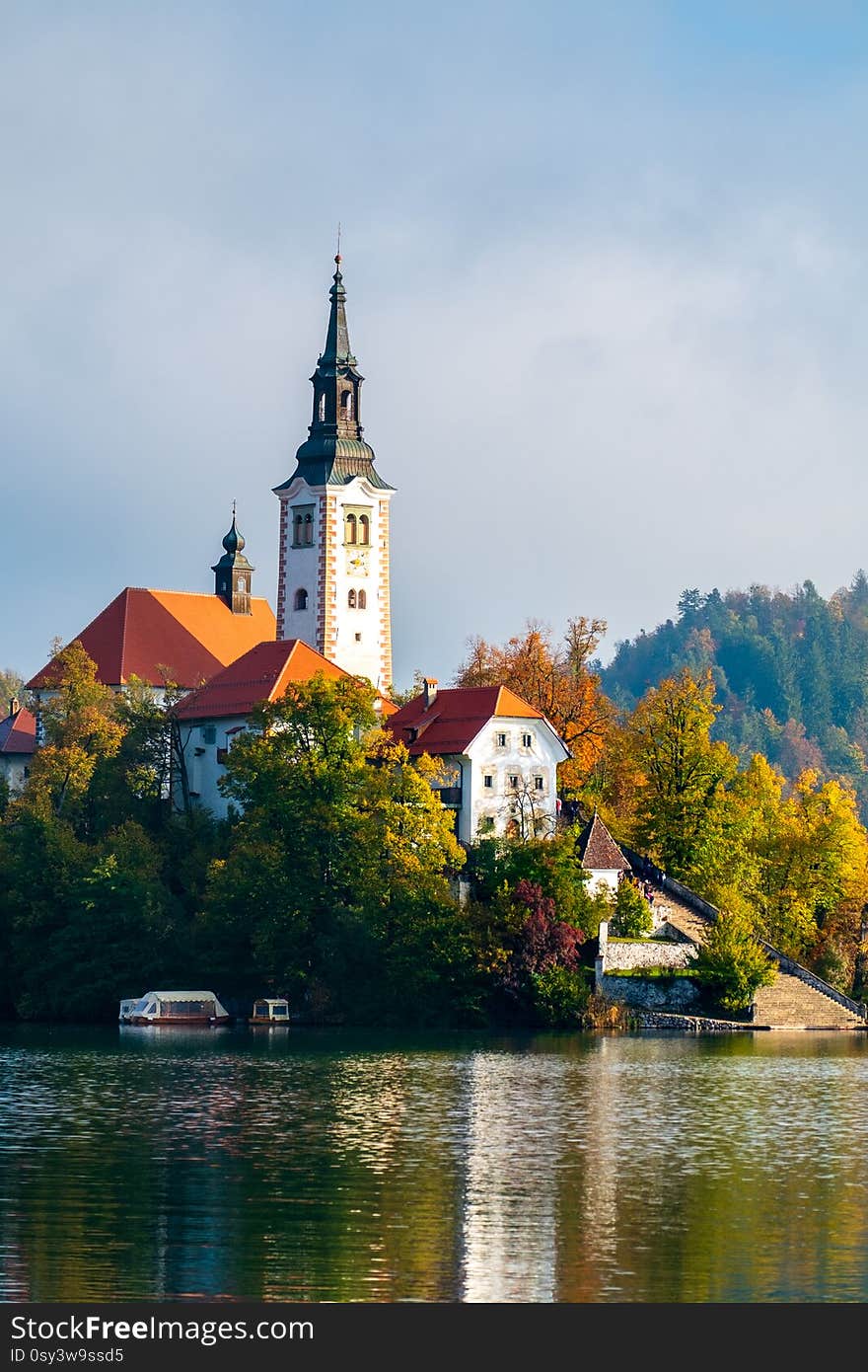 Bled with lake, island, castle and mountains in background, Slovenia, Europe. Bled with lake, island, castle and mountains in background, Slovenia, Europe