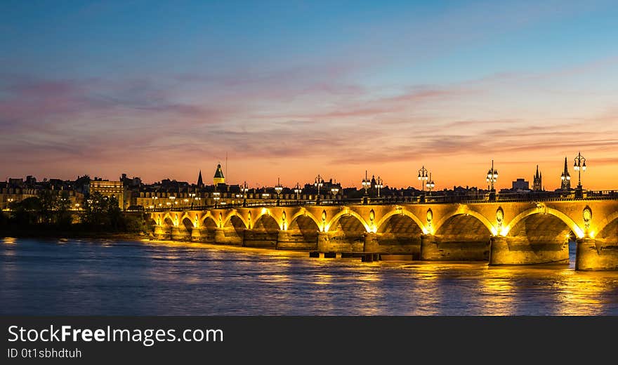 Old stony bridge in Bordeaux