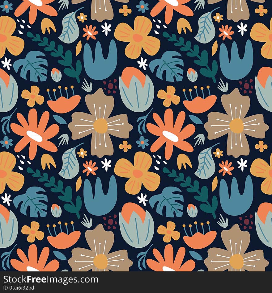 Seamless pattern big doodle flower  background.easy to change the color