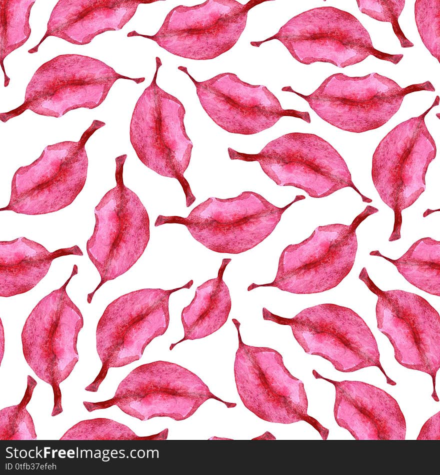 Seamless pattern with hand drawn watercolor woman`s red lips. Scarlet lipstick. St Valentine`s Day. Love, passion and Romance. For cometics commercial design, wallpaper, wrapping paper, greeting card