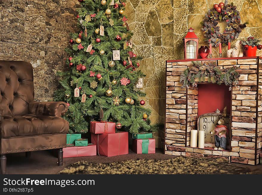 Christmas tree in a cozy livingroom. Christmas tree in a cozy livingroom