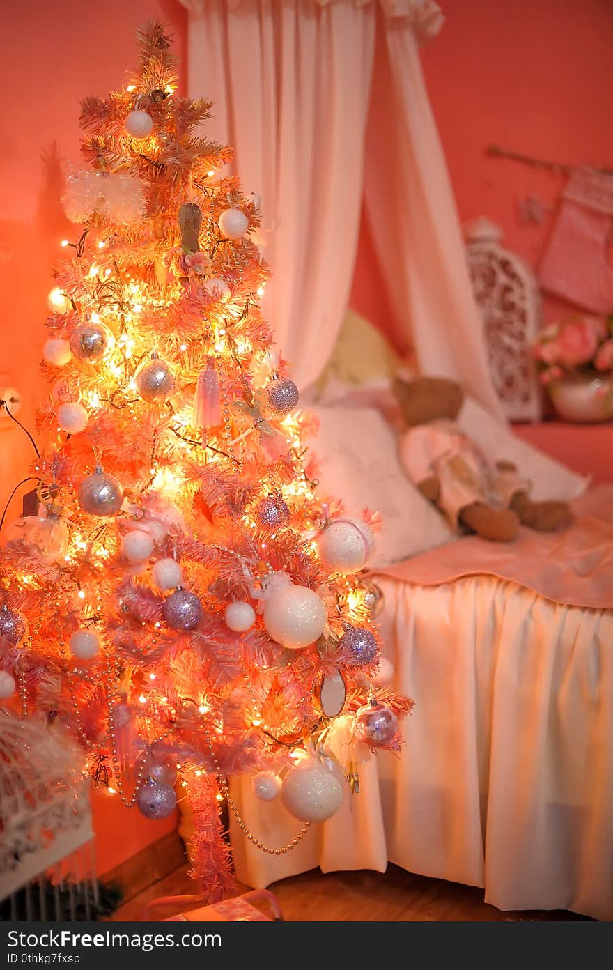 Christmas Orange With Pink Christmas Tree In The Interior