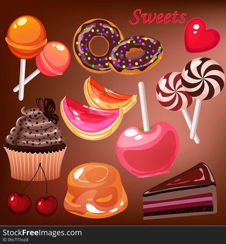 Cartoon sweet objects, gaming objects for app. Vector illustration. Cartoon sweet objects, gaming objects for app. Vector illustration.