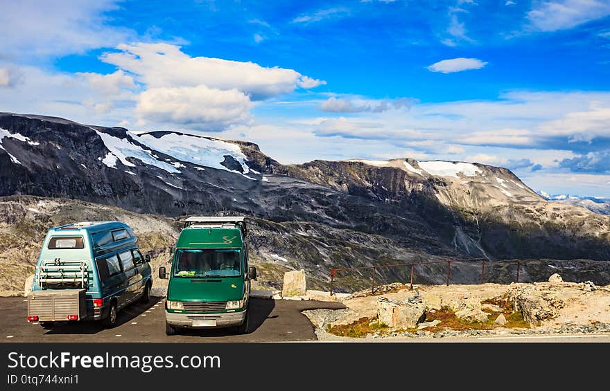 Camper van in norwegian mountains