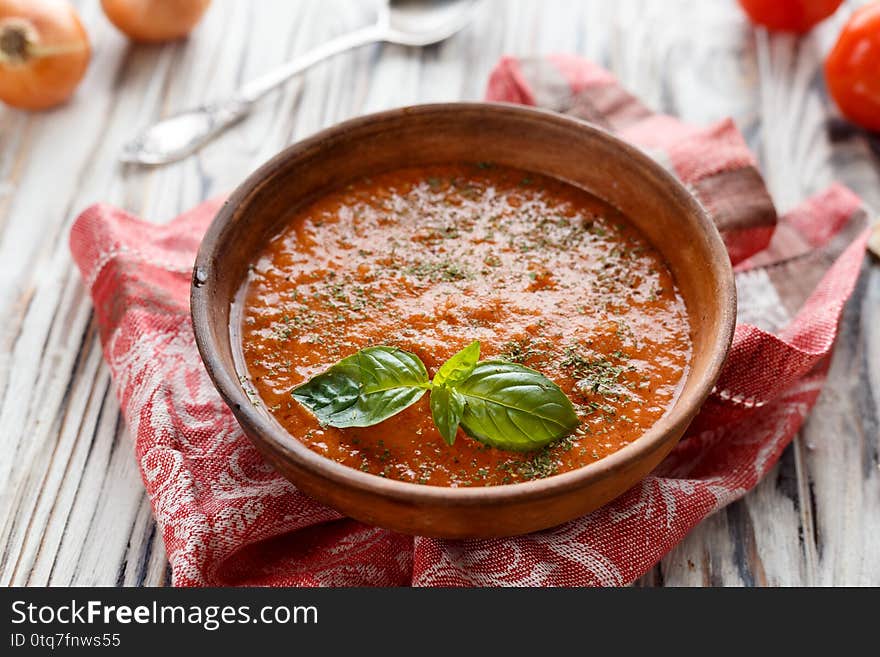 Homemade tomato soup in a bowl