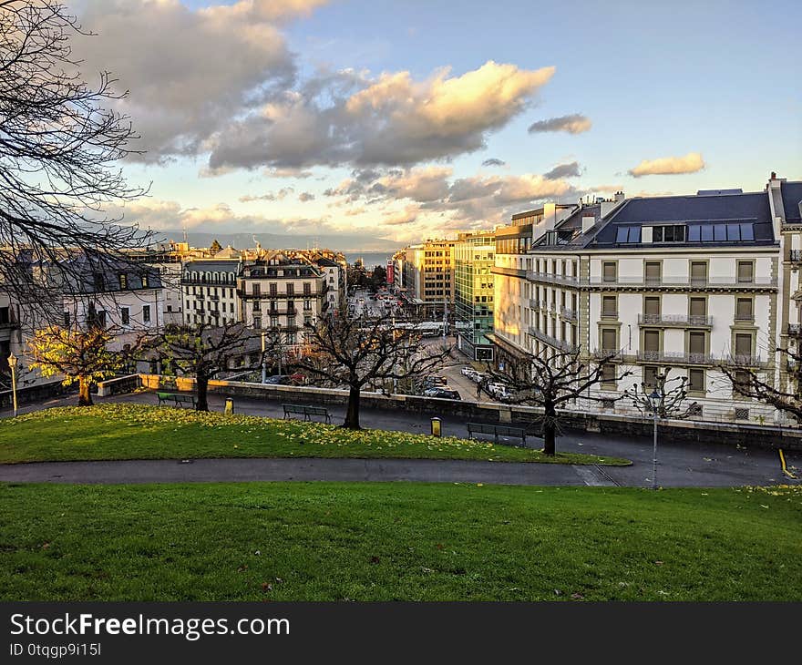 Geneva from the height of a park, Switzerland.