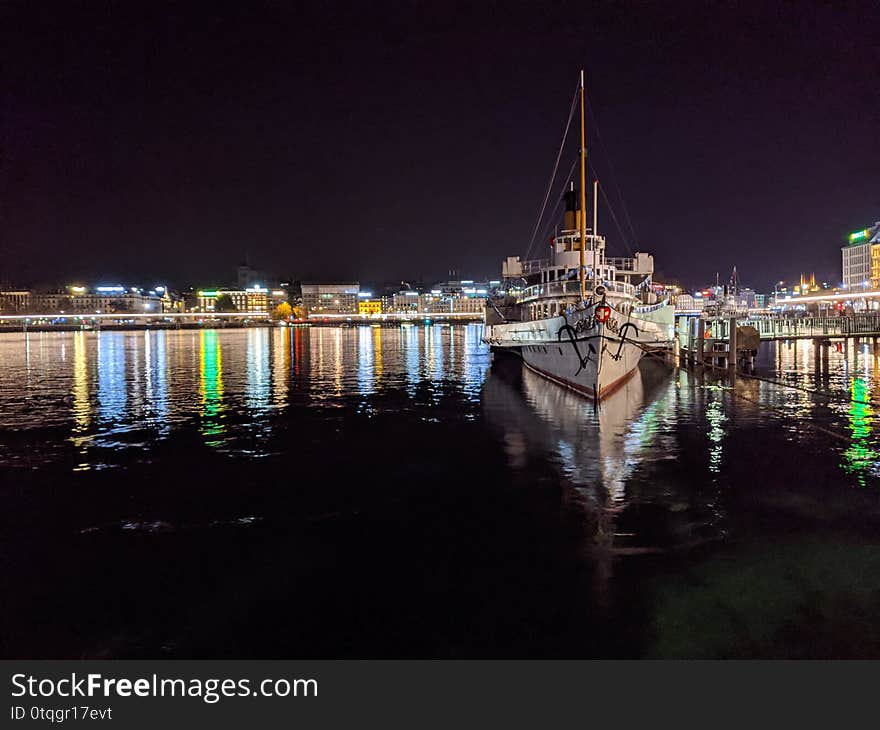 Geneva Leman lake water at night, Switzerland