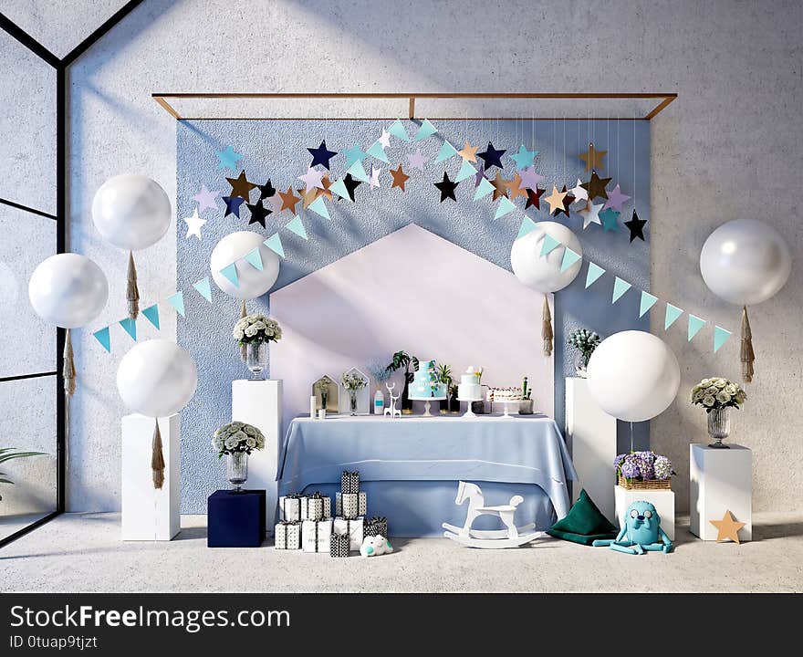 3d render blue color decor