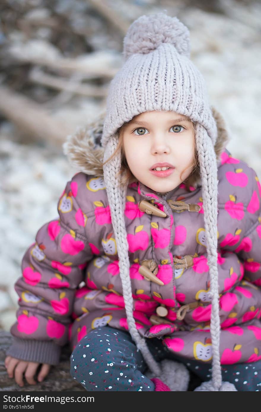 Little Girl On Winter Beach