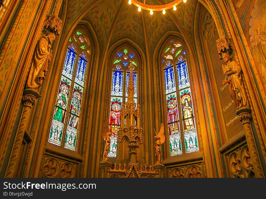 Details of the interior of the Church of the Assumption of the Buda Castle, more commonly known as the Matthias Church, located in