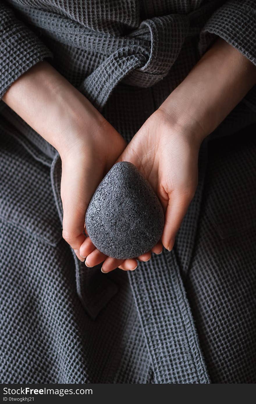 Natural konjac sponge in a female hands healthy lifestyle.