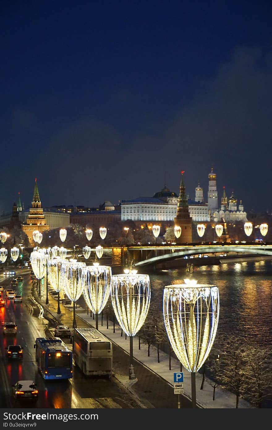 Light of lanterns in Moscow at night