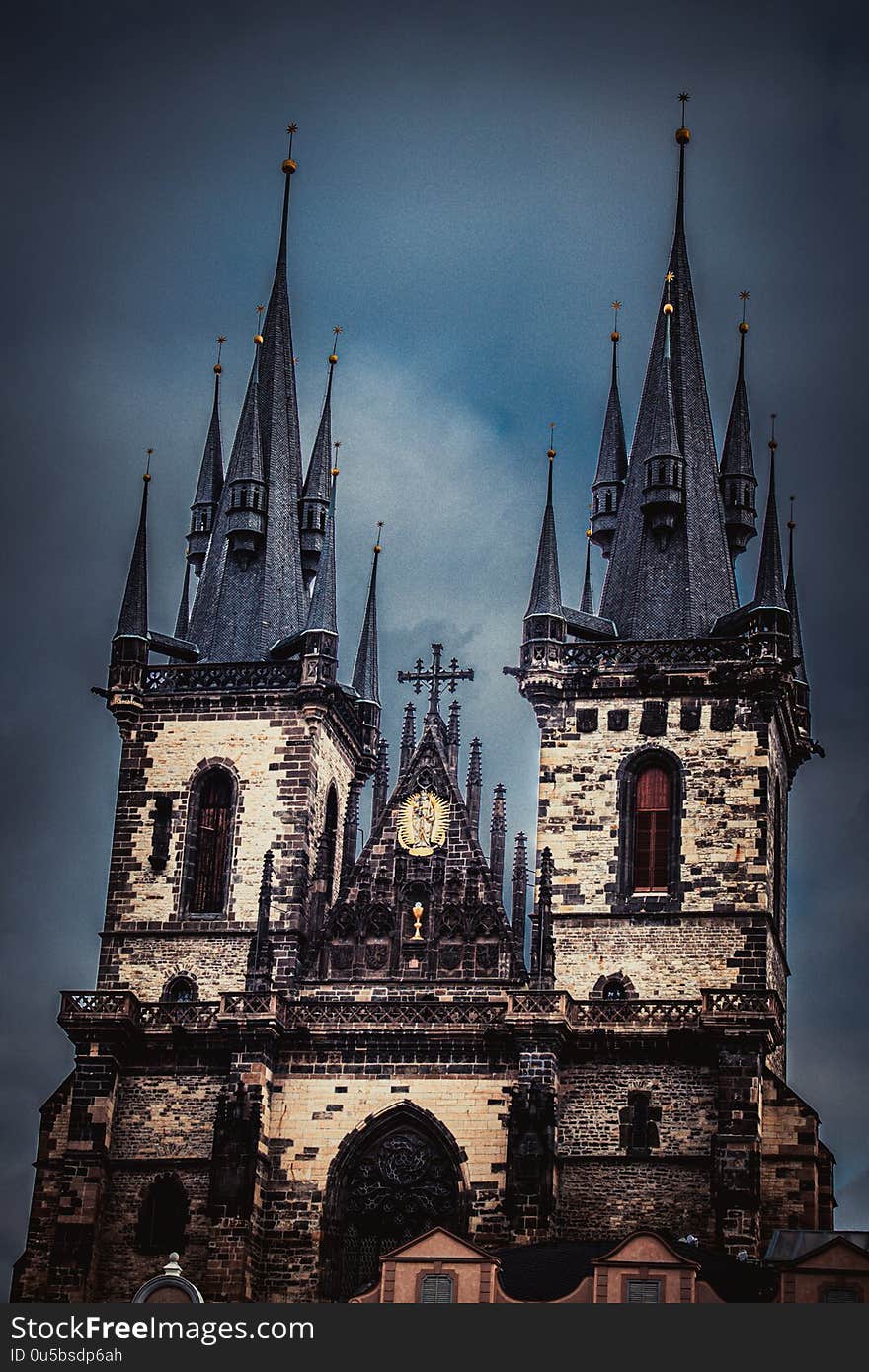 Church of Our Lady before Týn with clouds, picture taken in Prague, Czech republic