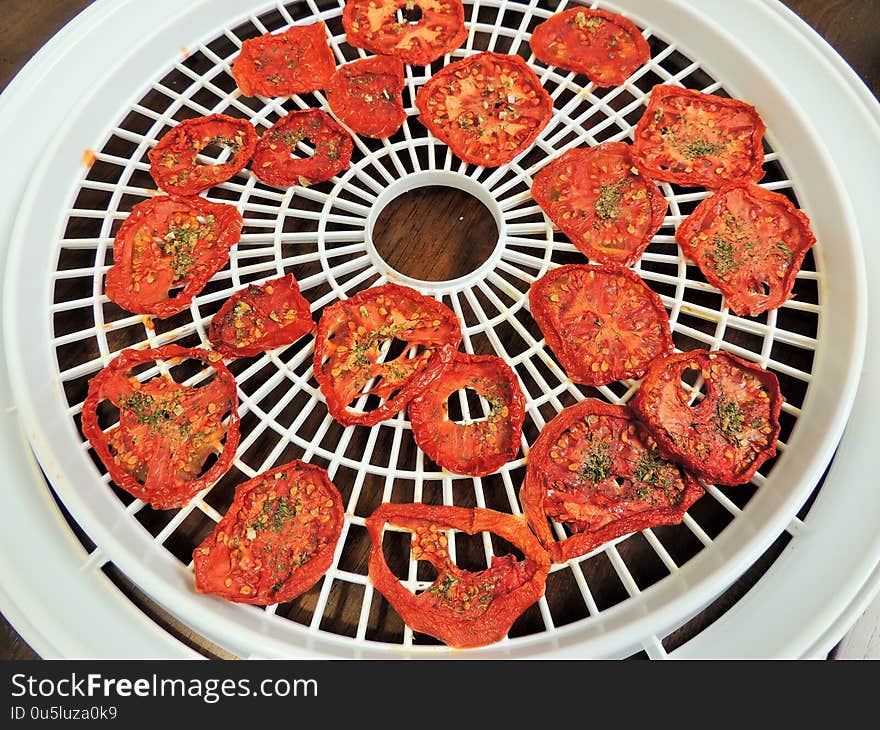 Tray of dried tomatoes