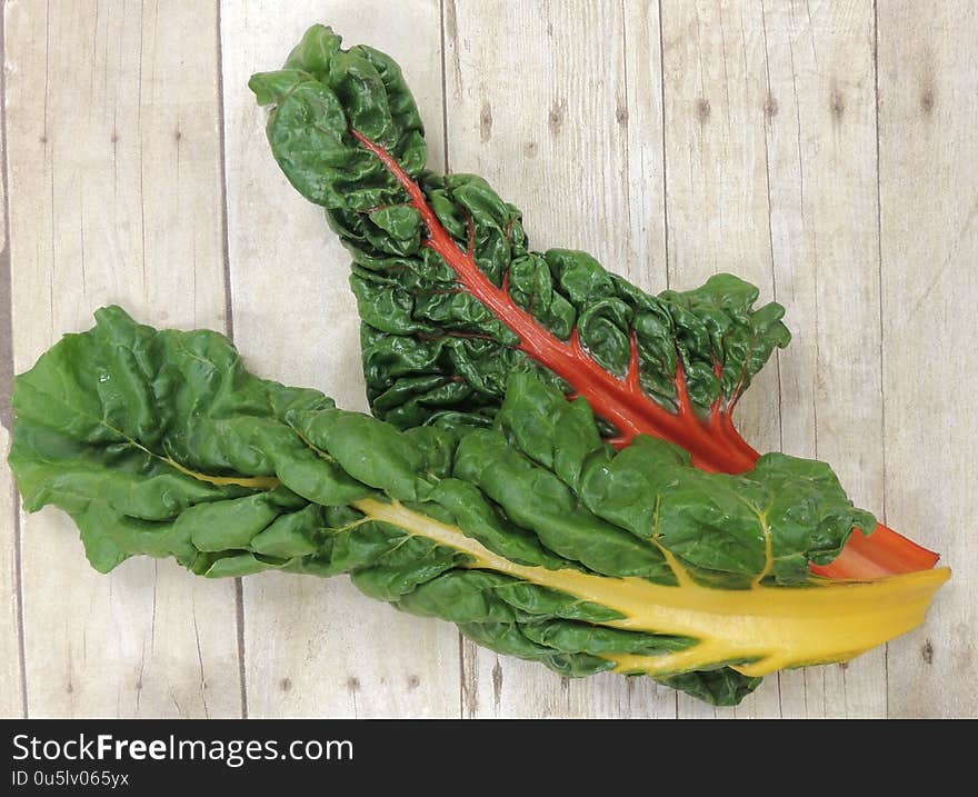 Rainbow Chard on Wood