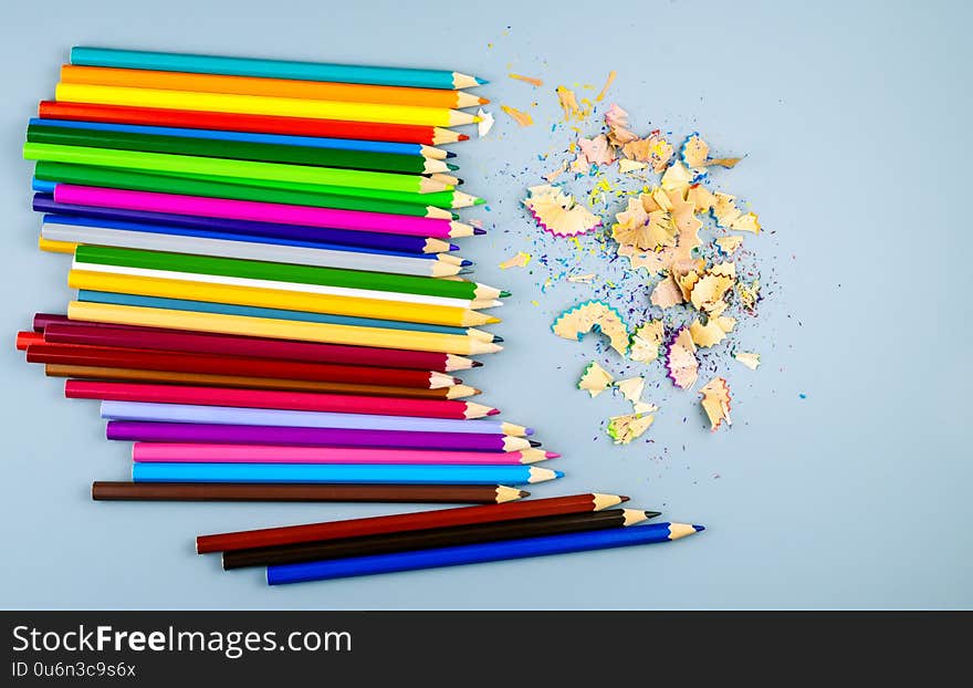 Multicolored pencils with wooden chips