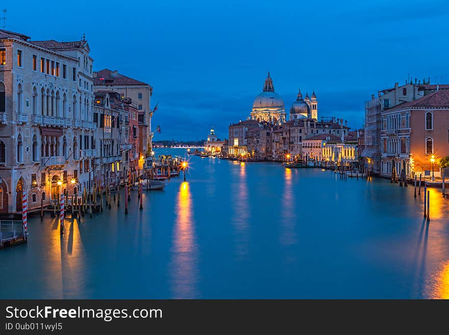 Grand Canal in Venice at night from Accademia bridge