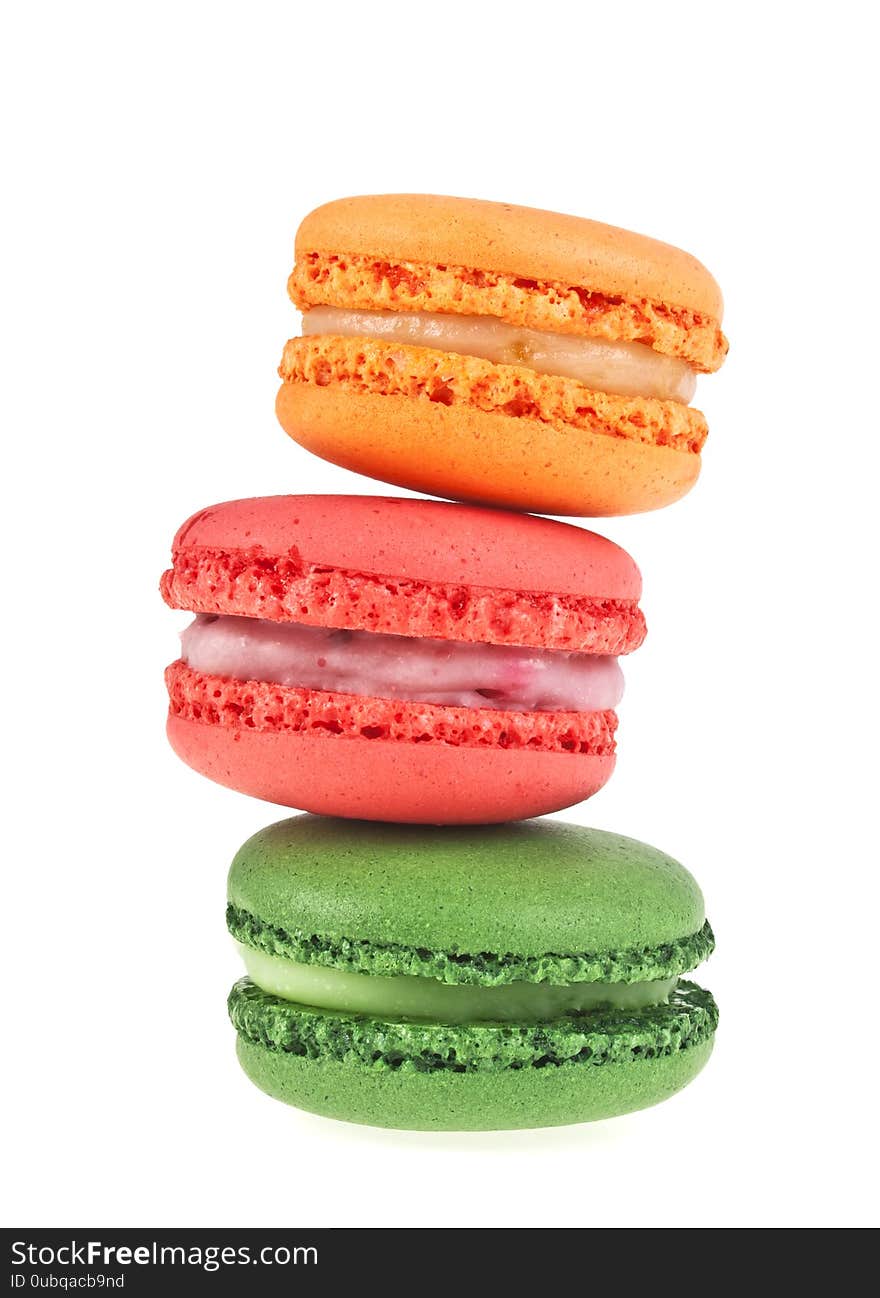 Cake Macaroon Isolated On White Background, Sweet And Colorful Dessert