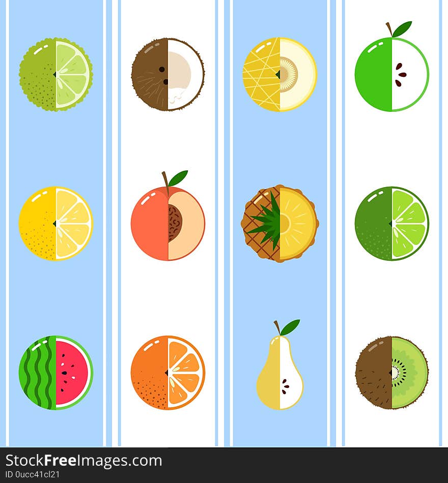 Fruits Citrus equally seamless vector pattern with duotone Vertical stripes background