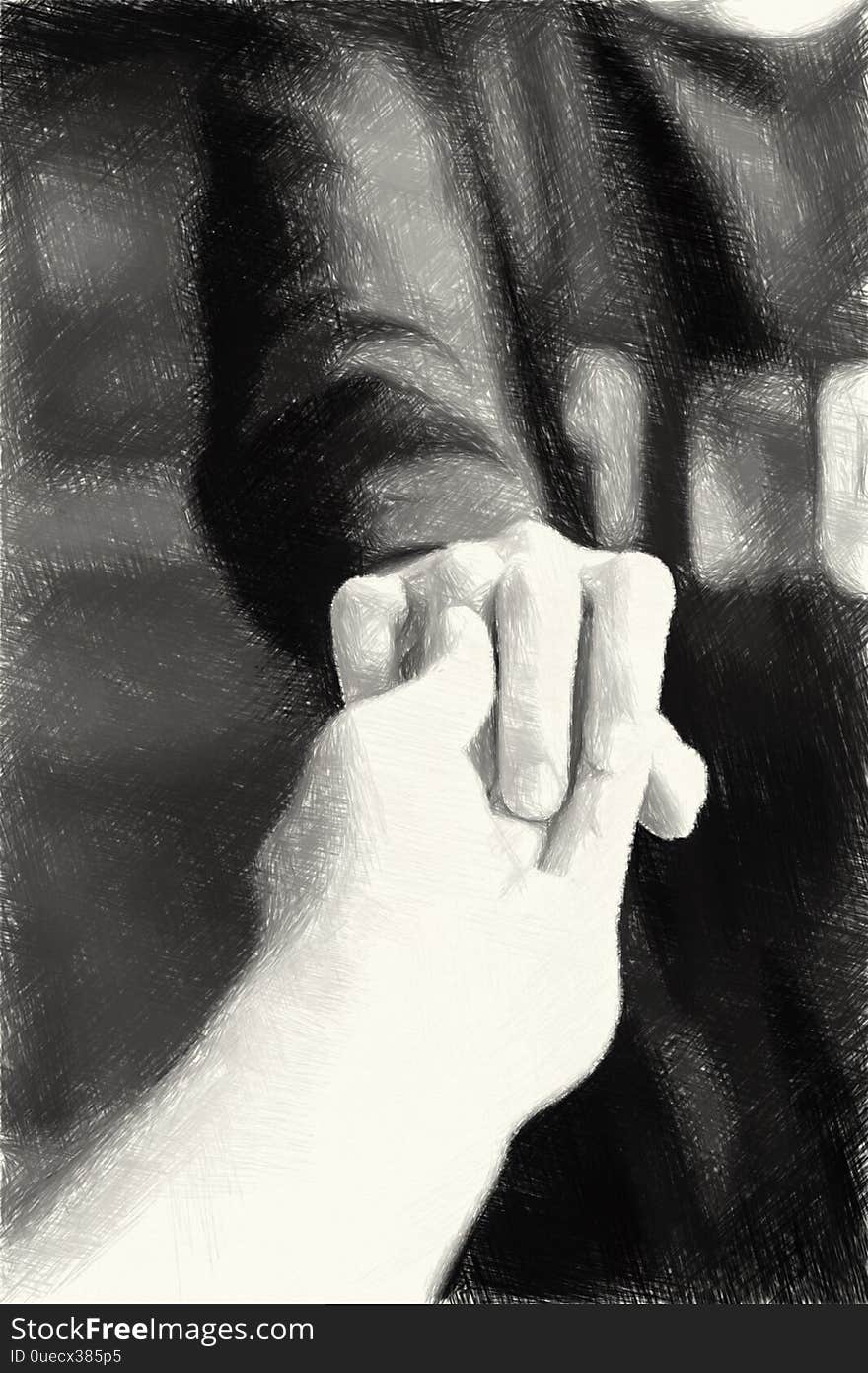 Drawing black and white of couple holding hands