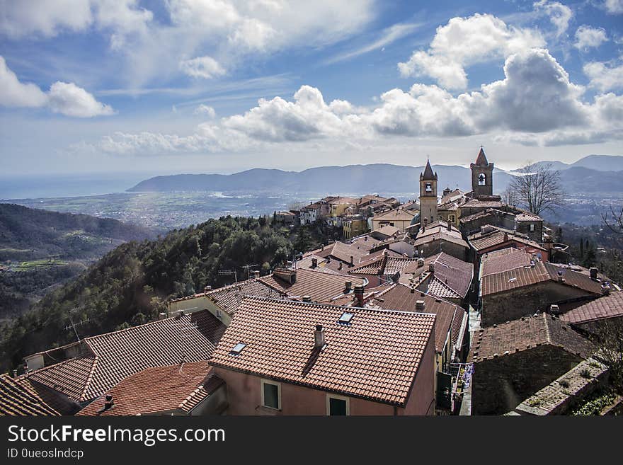 Panoramic view of the country Fosdinovo in Tuscany, Italy.