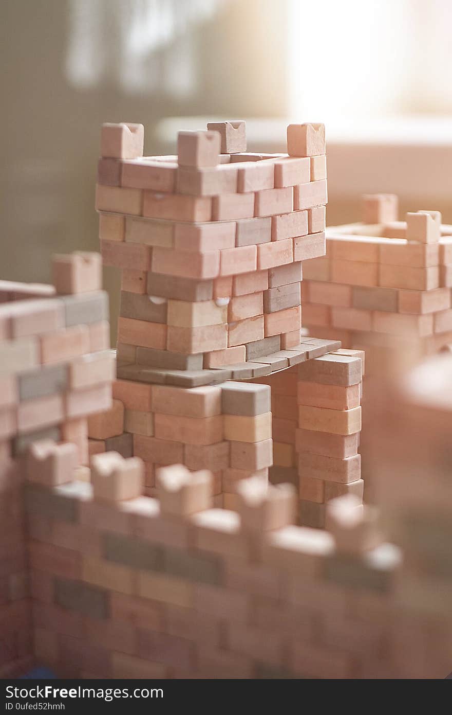 Cubes castle.Сastle brick wall.Toy tower