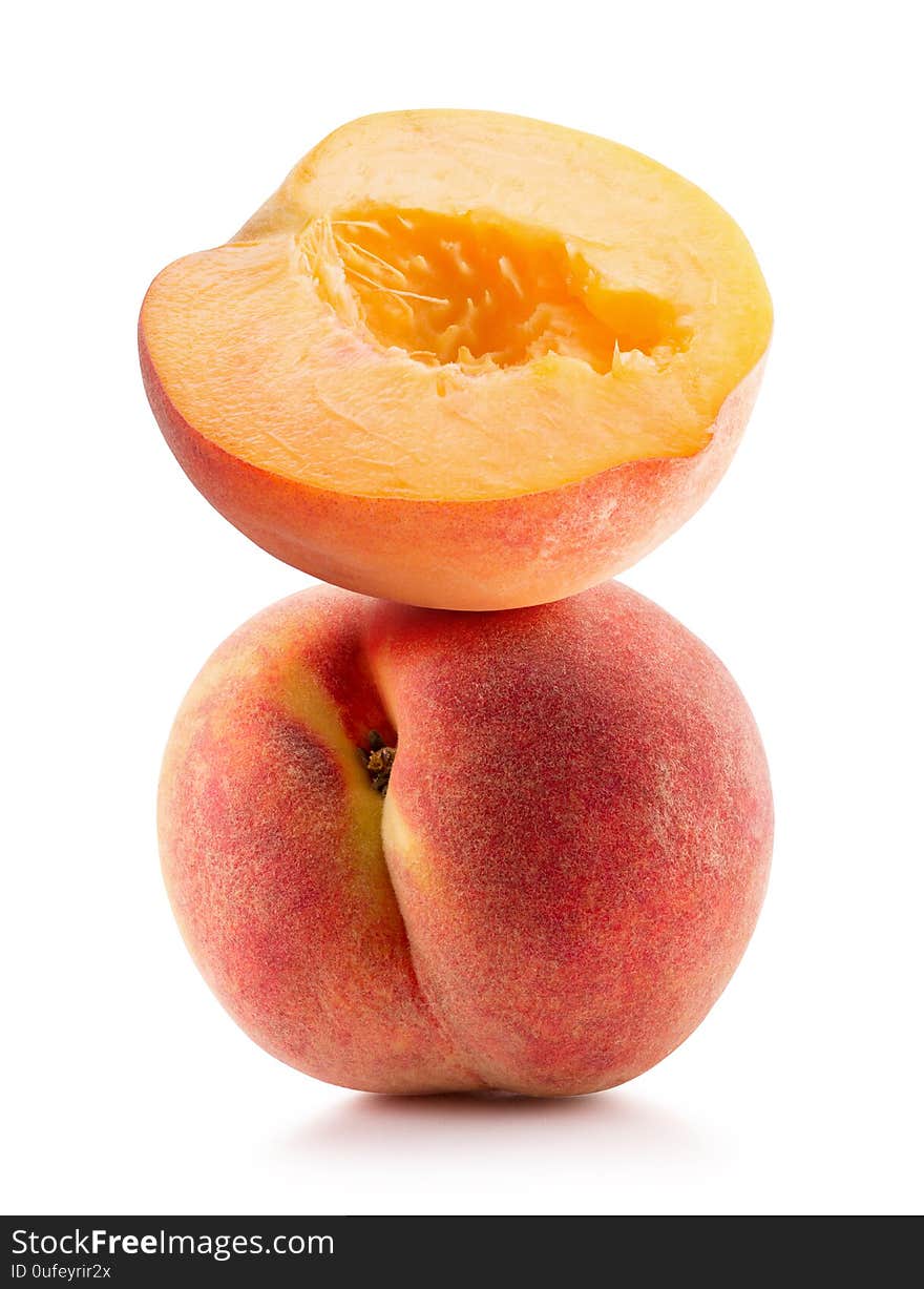 Set of peaches isolated on a white background