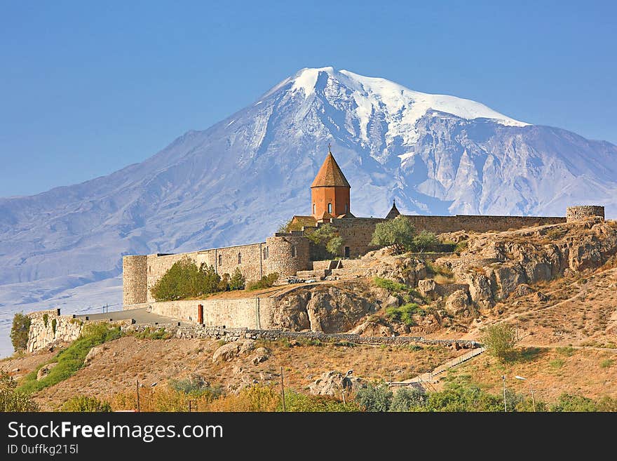 Khor Virap church with Ararat Mountain in the background, Armenia. Khor Virap church with Ararat Mountain in the background, Armenia