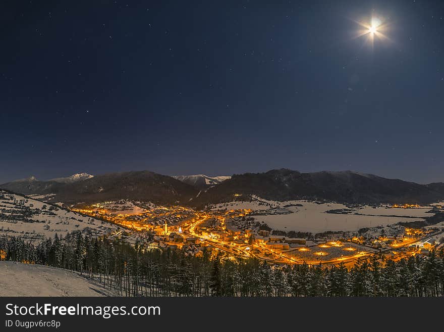 The picturesque village at night to sleep among the mountains. The picturesque village at night to sleep among the mountains