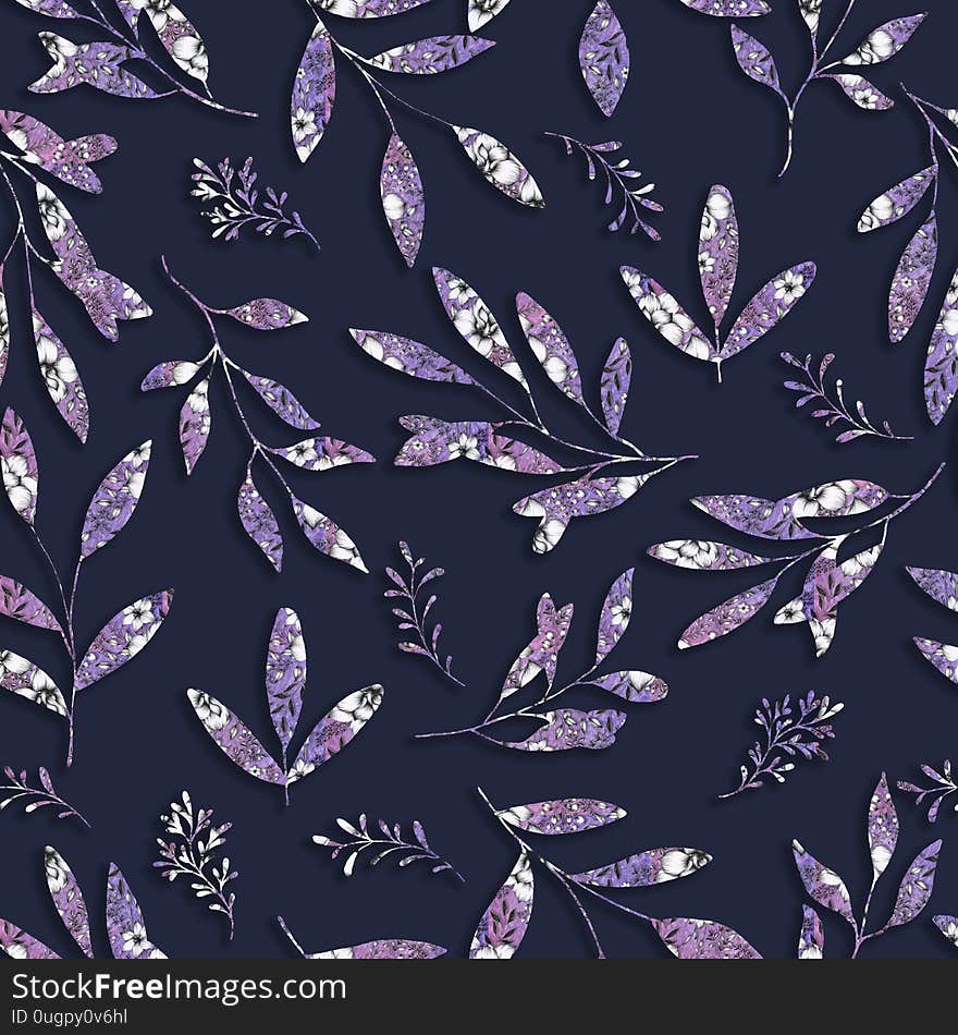 Floral seamless pattern with leaves and flowers. Doodles ornament. Decorative elements. Perfect for wallpaper, web page background, surface textures, fabric textile, vintage paper or scrapbooking