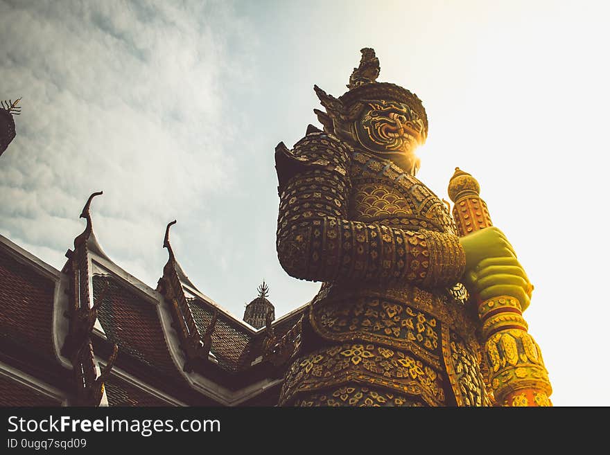 Demon Guandian or Giant Guardian in Wat Phra Kaew Grand Palace Temple of The Emerald Buddha in Bangkok, Thailand. Demon Guandian or Giant Guardian in Wat Phra Kaew Grand Palace Temple of The Emerald Buddha in Bangkok, Thailand.