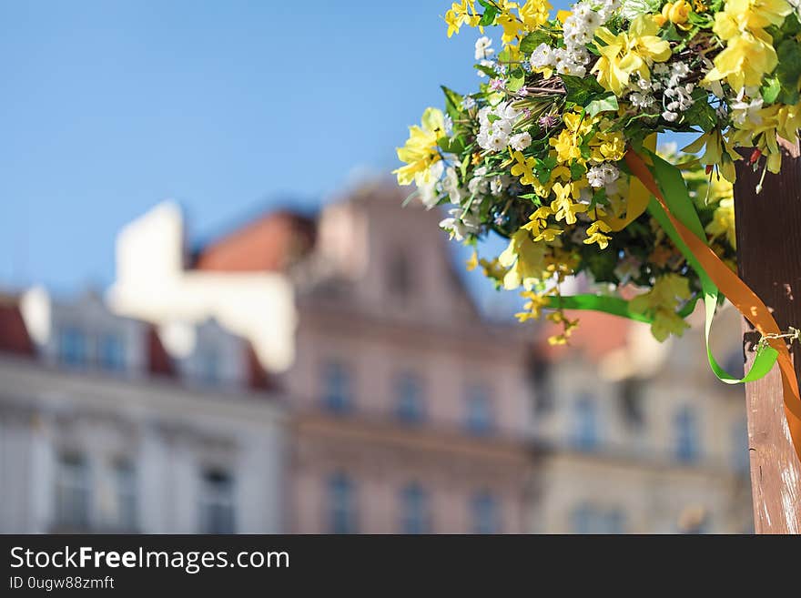 Easter outdoor flower decorations on the streets