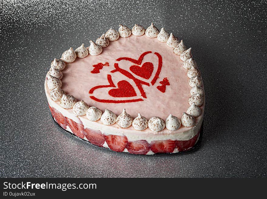 Magic cake in the shape of a heart for a loved one on Valentine`s day. Handmade, original surprise and gift.