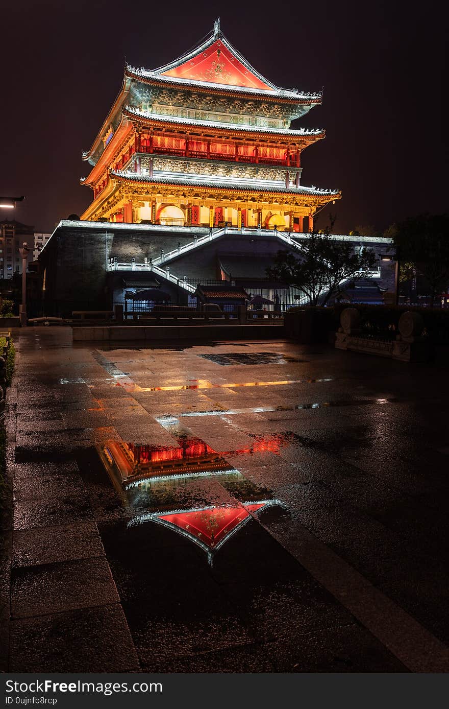 Chinese Temple Gate in Xian at night