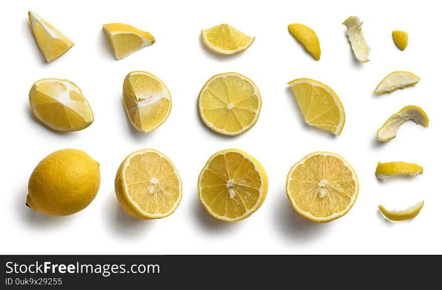 Set Of Lemon Slices On A White Background. The View From The Top