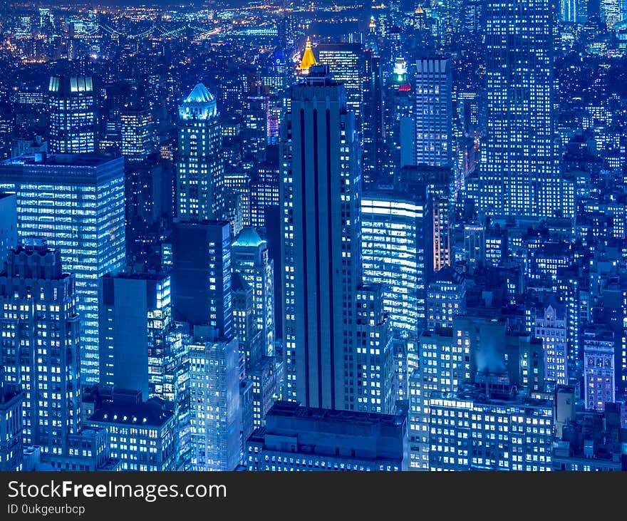 The view of new york manhattan during sunset hours