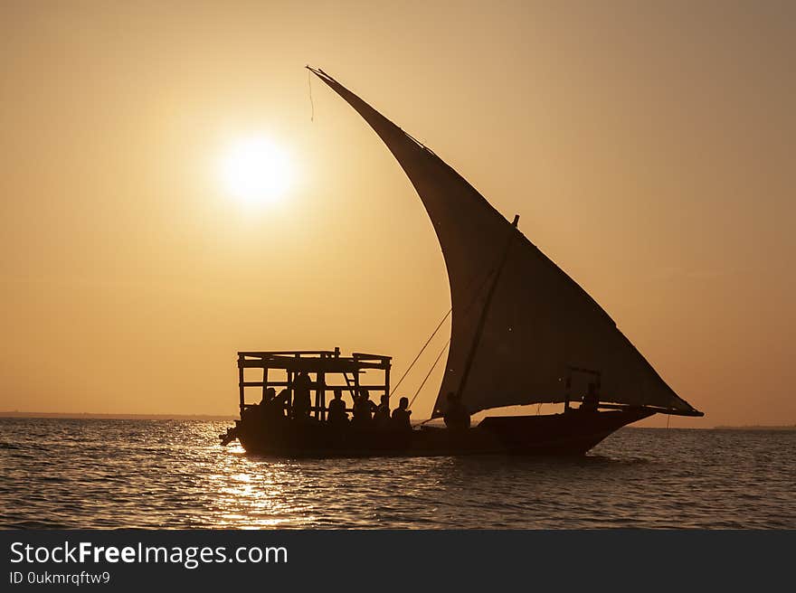 Dhow on the sea at Zanzibar at dusk