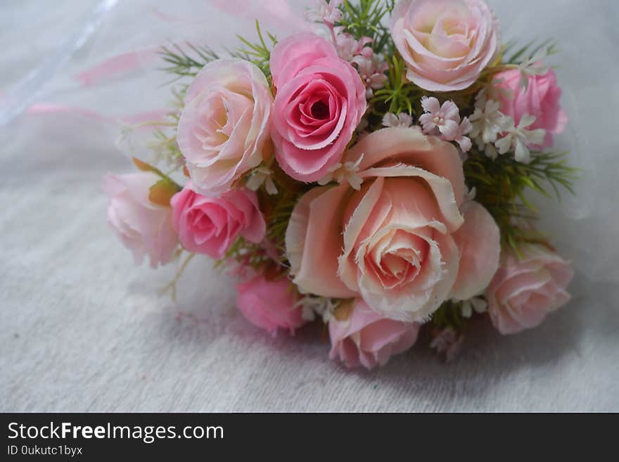 Pink and orange rose bouquet on a white background. Pink and orange rose bouquet on a white background.