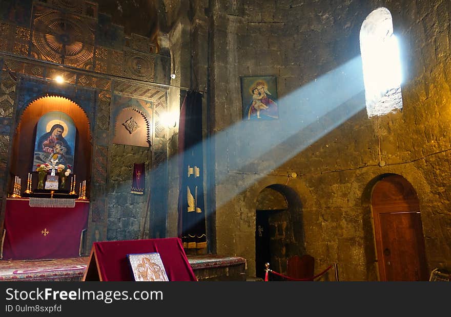 Light comes into georgian Catholic church