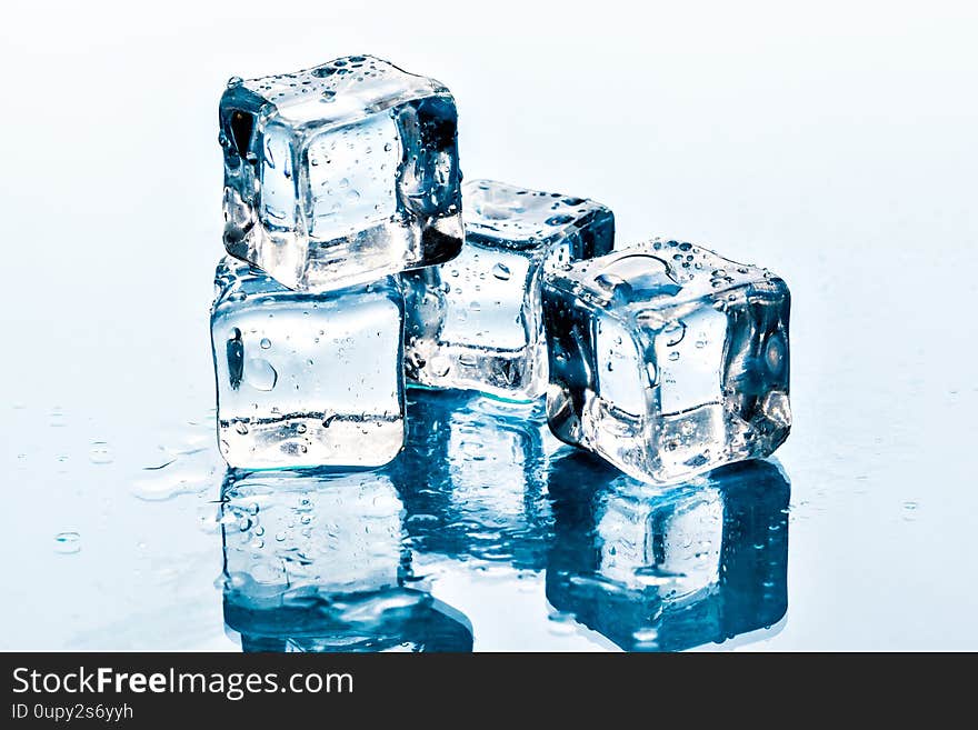 Ice cubes on white background. creative photo.