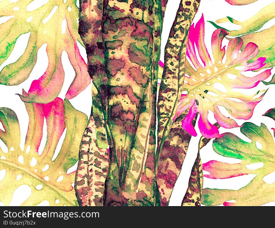 Watercolor Leaves Seamless Pattern.