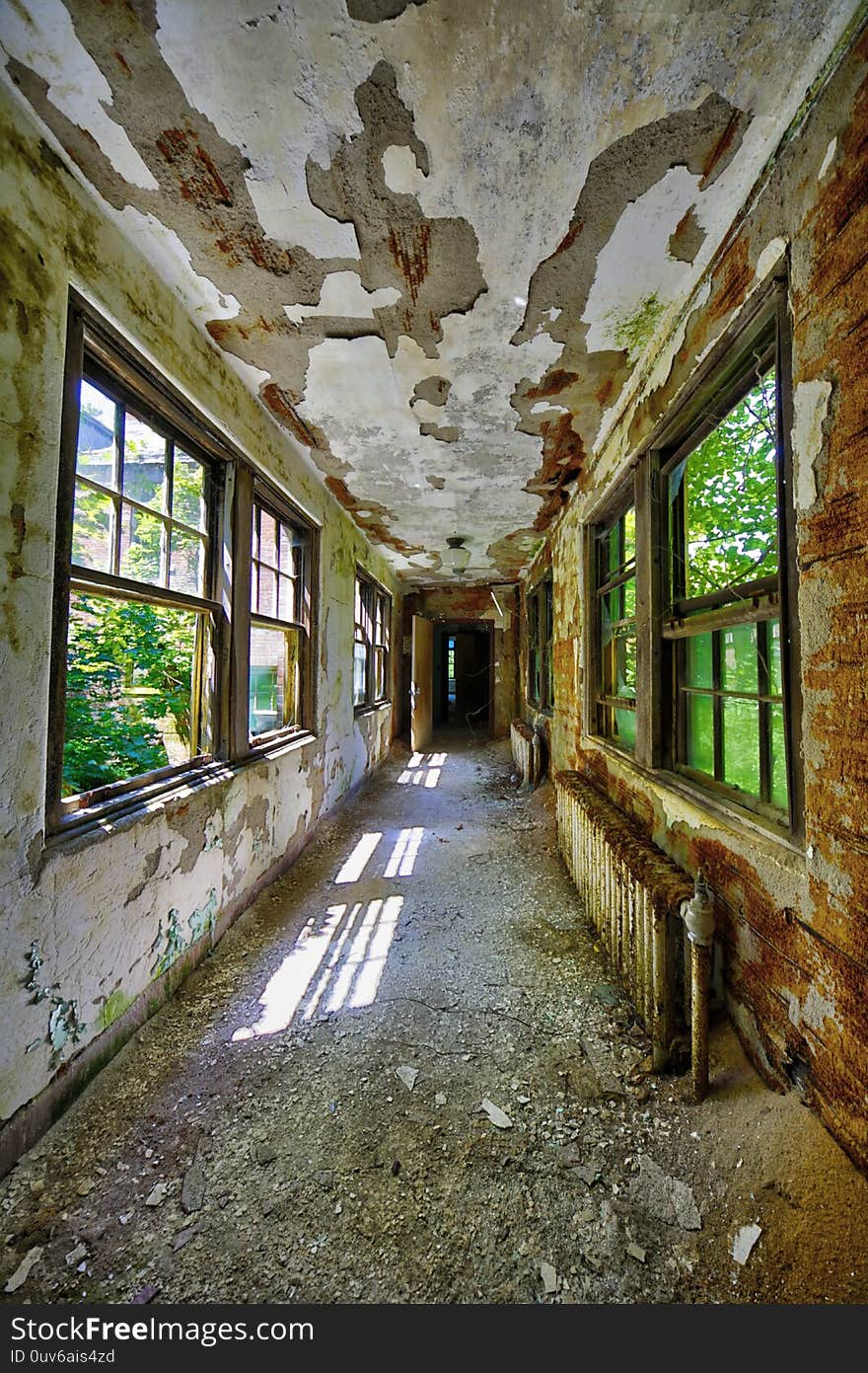 Abandoned Connecting Hallway of an Institution