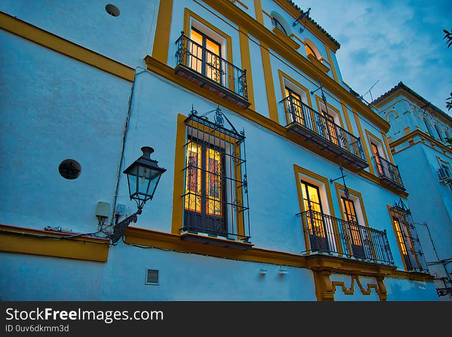 Seville streets at an early sunset in the historic center