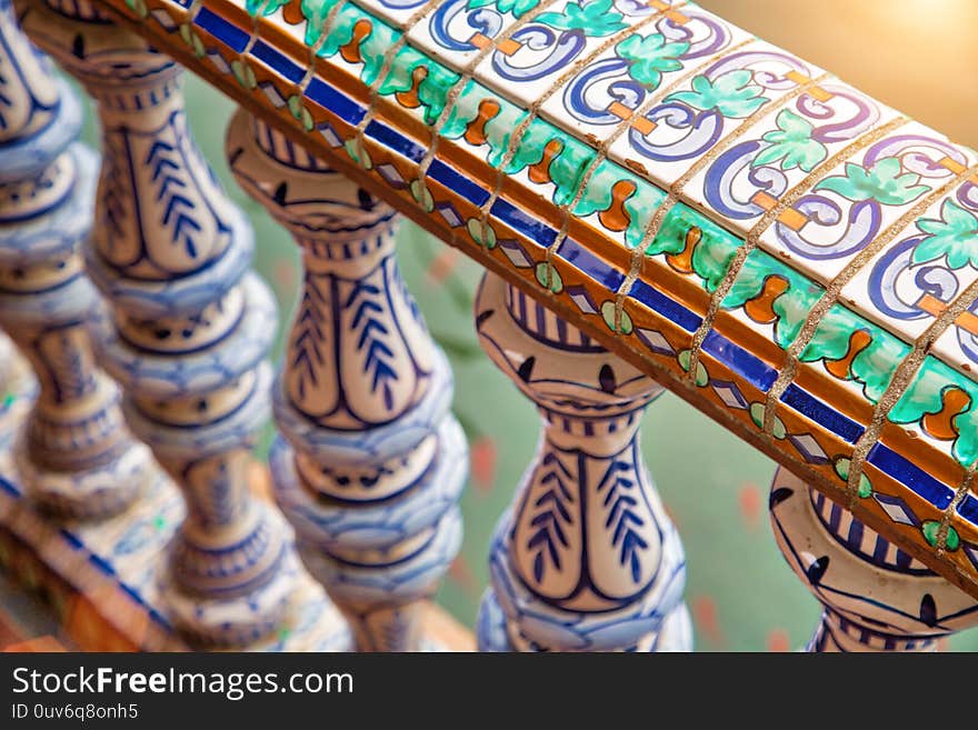 Plaza de Espana, Seville, Architectural details and ornaments of the landmark city square