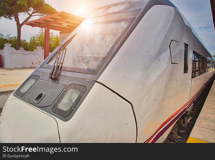 Ronda, speed train waiting for passengers on a platform