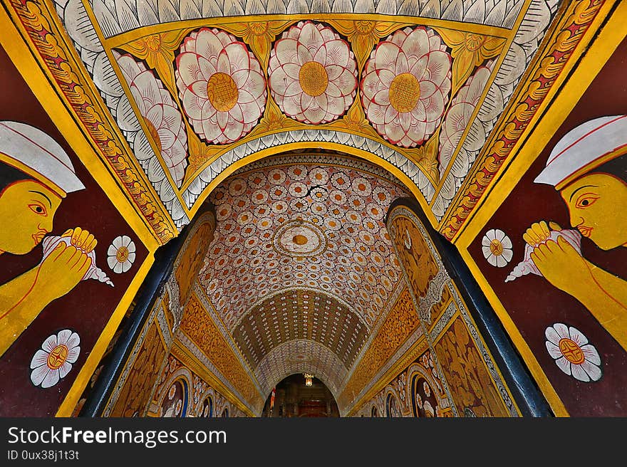 Colorfully decorated room in the Temple of the Tooth Relic, in Kandy, Sri Lanka