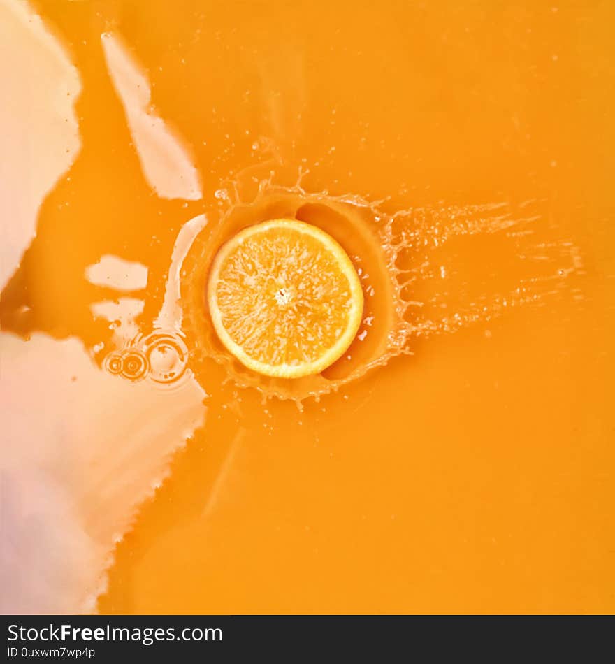 Delicious Orange Slice In Juice, Top View