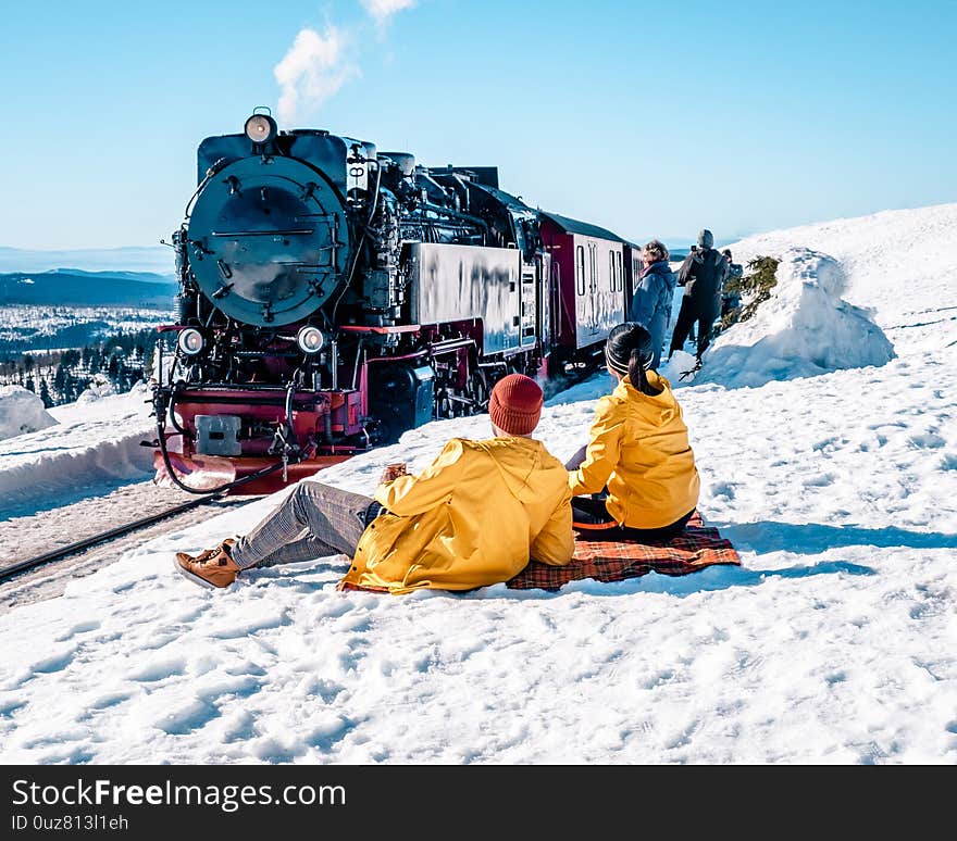 Harz national park Germany, historic steam train in the winter, Drei Annen Hohe, Germany,Steam locomotive of the Harzer