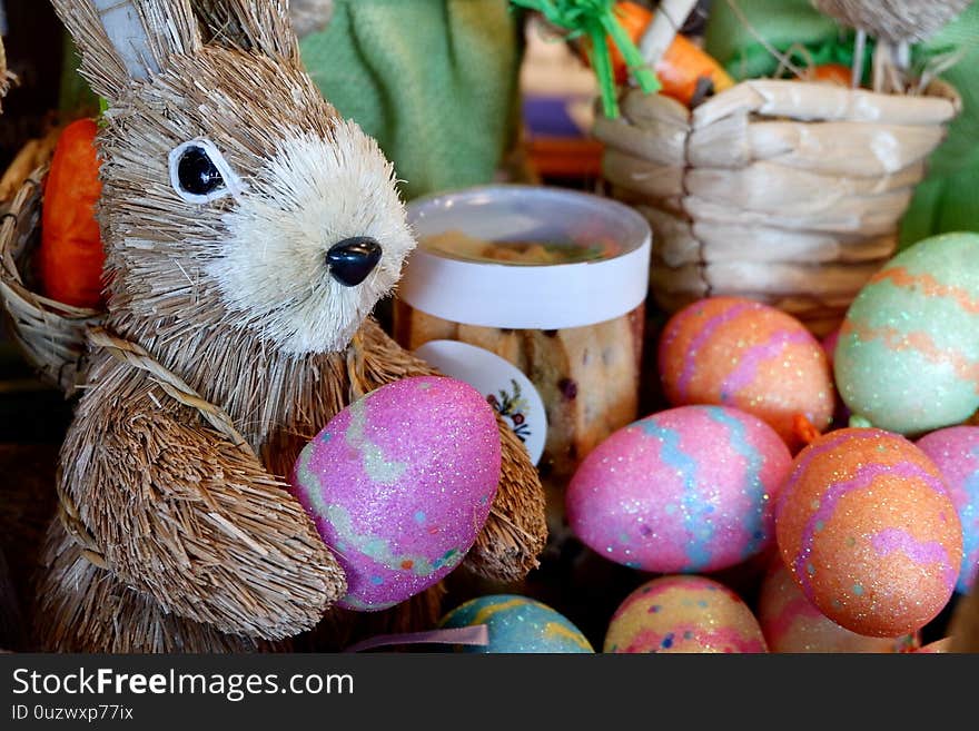 Various colored eggs At easter.