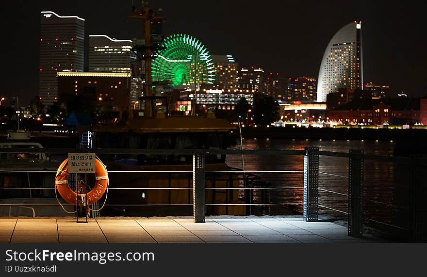 Night view of illuminations and the ring buoy of the harbor city. Night view of illuminations and the ring buoy of the harbor city